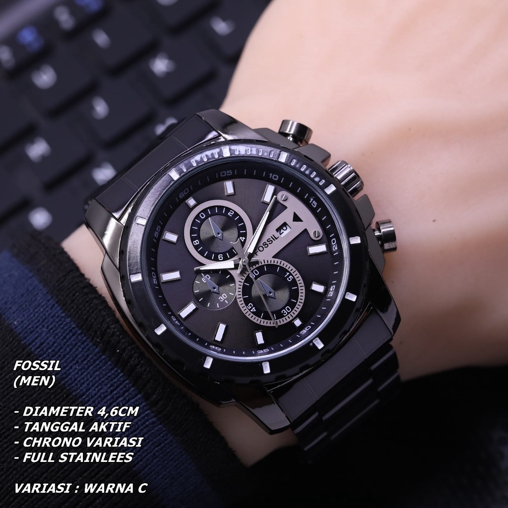 JAM TANGAN PRIA FASHION RANTAI BODY BULAT TANGGAL AKTIF CHRONO VARIASI