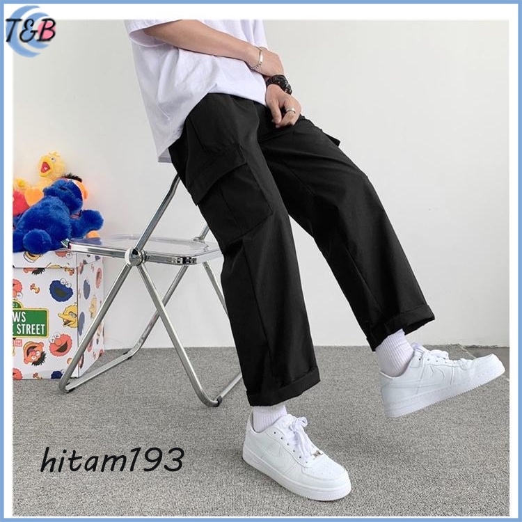 celana cargo straight loose outfit cowok keren celana cargo panjang jogger korean style celana gombrong cowok hitam kulot oversize