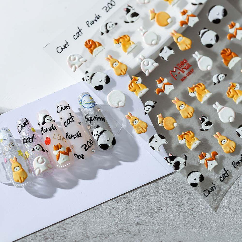 MXBEAUTY Kartun Stiker Kuku Fashion Relief Cinta Hati Perekat Diri Panda Nail Art Dekorasi