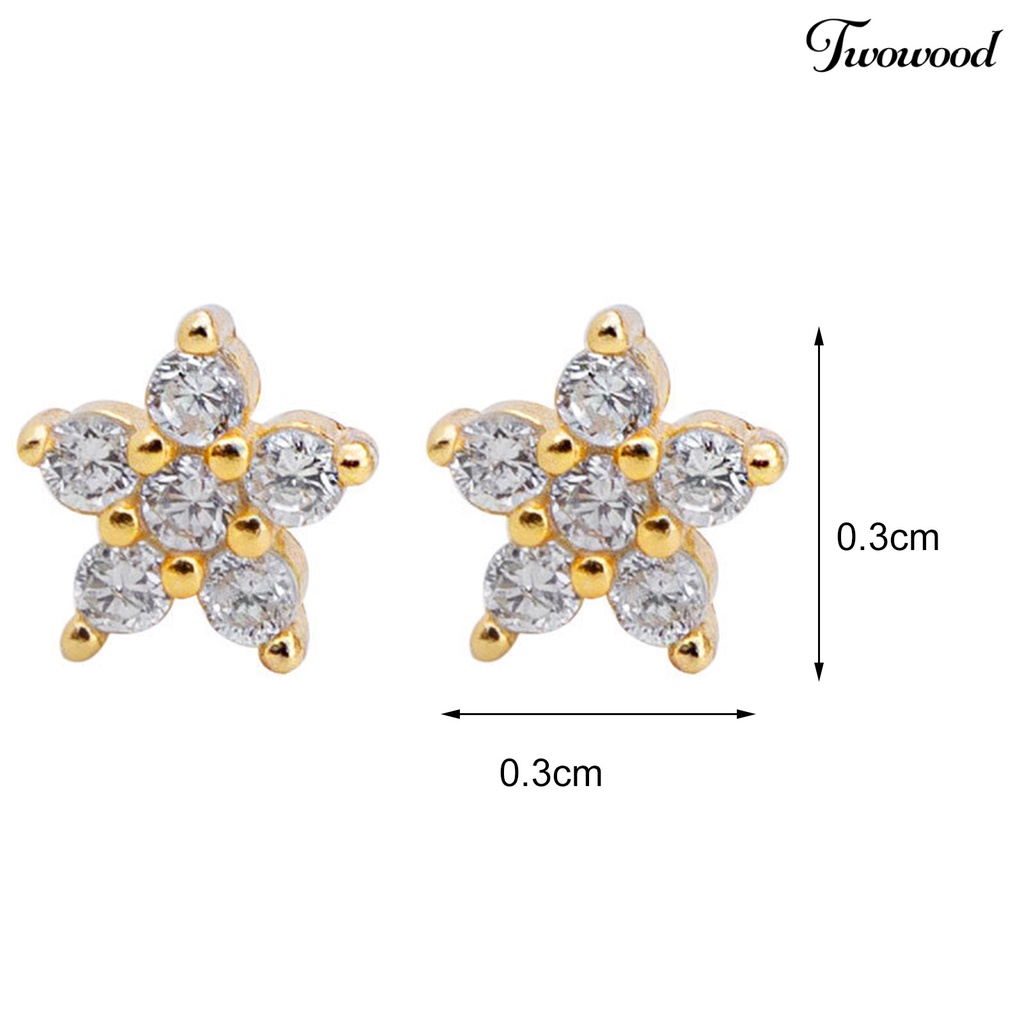 1 Pasang Anting Stud Bentuk Bintang Bahan Cubic Zirconia Untuk Wanita