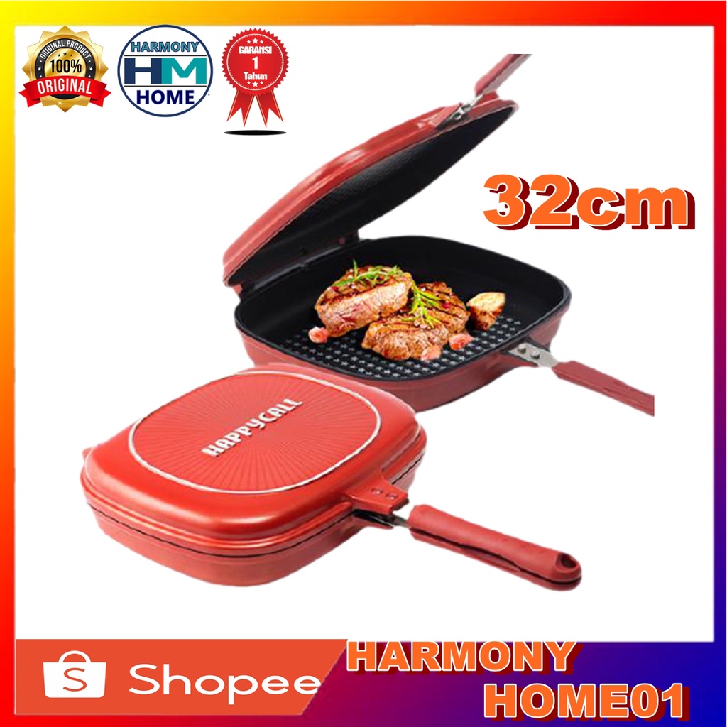 Happy Call Korean Double Side Pan/panci Double Pan Jumbo Size- 32 Cm - ( Merah ) Berkualitas-Happy Call Korean Double Side Pan