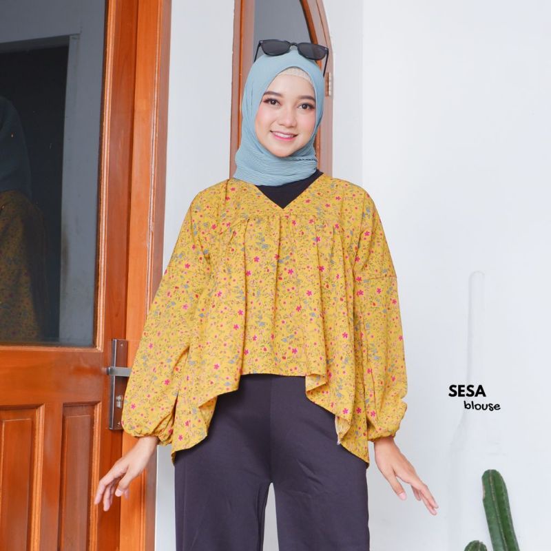 BLOUSE Bisa COD/Bayar ditempat/Gratis Ongkir  || Blouse TARTAN LENGAN BALON MIZU KOREAN STYLE | KEMEJA FLANEL WANITA NUMMA/KEMEJA CROP LENGAN PANJANG TARTAN-Sesa Mustard