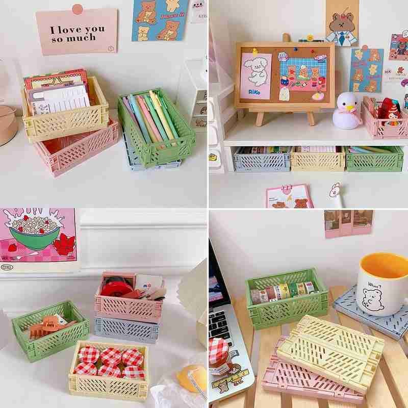 Ins Kawaii Desktop Folding Storage Box Sundry Toys Snack Container Organiser Dormitory Artifact Basket