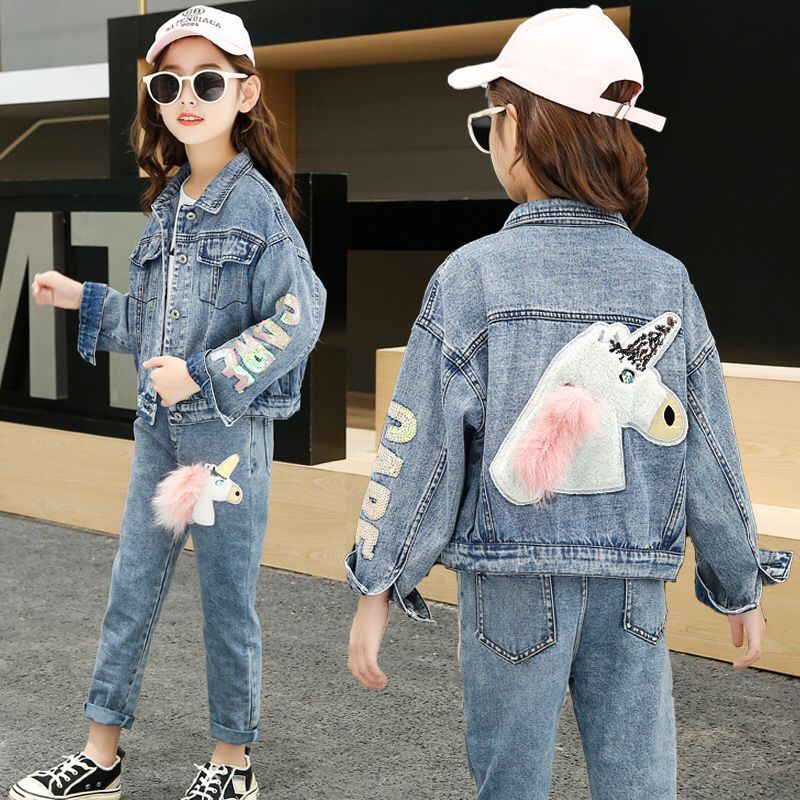 (LOLI-JKT) JK-04 JAKET &amp; CELANA ANAK MODELIS JEANS UNICORN 110-160