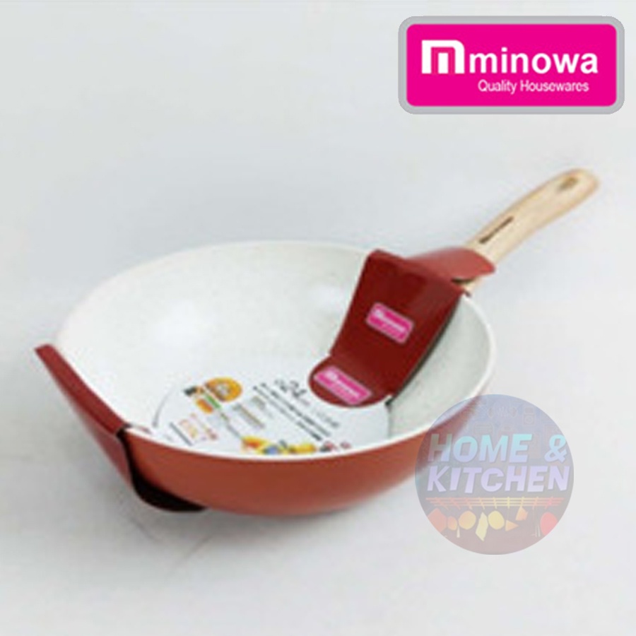 Wok Pan Marble 20 / 24 cm Yoshikawa Minowa Induksi Wajan Ceramic WokPan Gagang Kayu