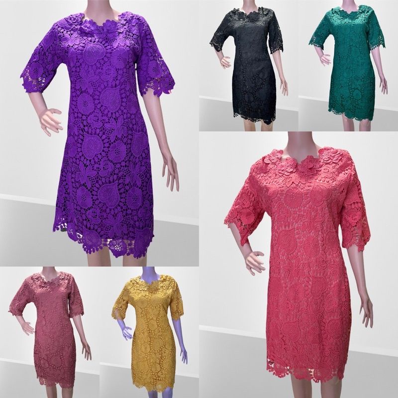 REAL PICT SESUAI VIDEO- DRESS BROKAT AURUM MOTIF BARU LEHER BUNGA FULL FURING TEBAL IMPORT BKK FIT X