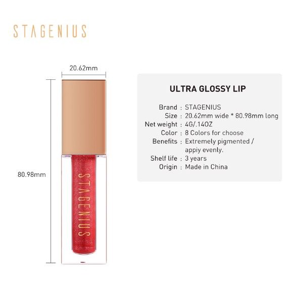 (READY &amp; ORI) STAGENIUS 8 Colors Ultra Glossy Lip Gloss SG10