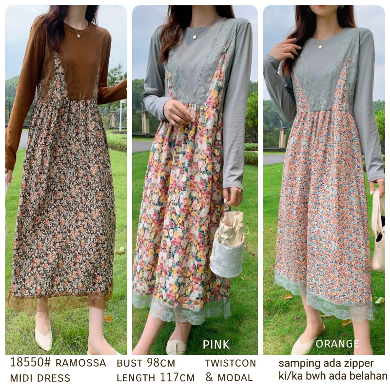 MDLV ~ 18550# Ramossa Midi Dress Premium Korea Dress Fashion Import