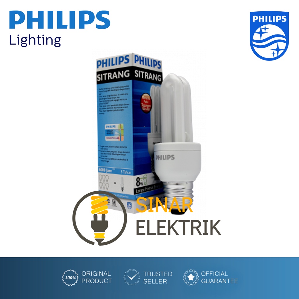 Lampu PHILIPS Sitrang 5W 8W 11W 18W 23W Putih - Lampu Hemat Energi 5 8 11 18 23 W Watt