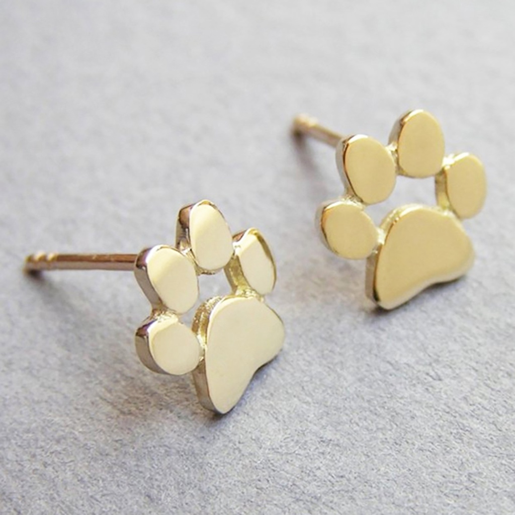 Hu Hu Hu Hu Hu Alat Bantu Pasang Kacamata♡ 1 Pasang Anting Stud Bentuk Jejak Kaki Hewan Bahan Alloy Untuk Wanita