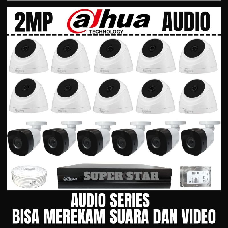 PAKET CCTV DAHUA 2MP 16 CHANNEL 16 KAMERA AUDIO BISA MEREKAM SUARA DAN VIDEO