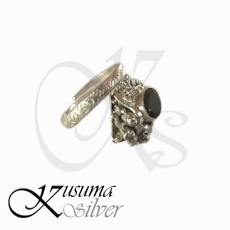 Cincin Ring Perak Silver Bali Naga Ular Mahkota Ukir Asli 925 Pria Laki Batu Garnet Custom