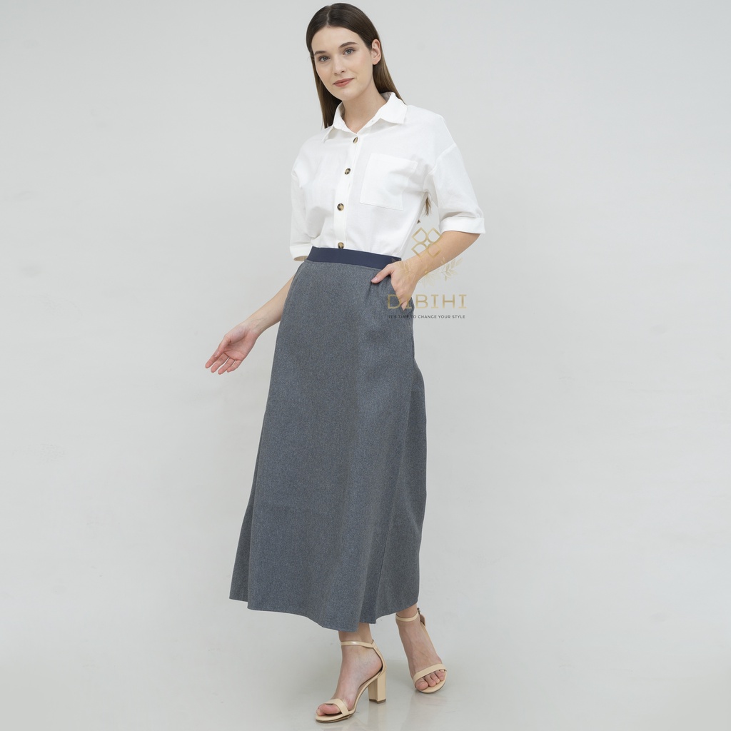 Rok Panjang Polos Kerja Formal Wanita Pinggang Karet A Line Bigsize