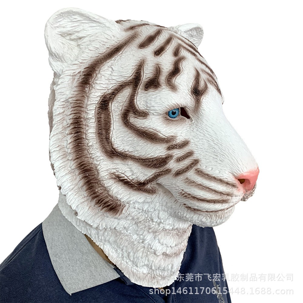 TOL-48 topeng latex karet full head harimau putih white tiger halloween pesta kostum