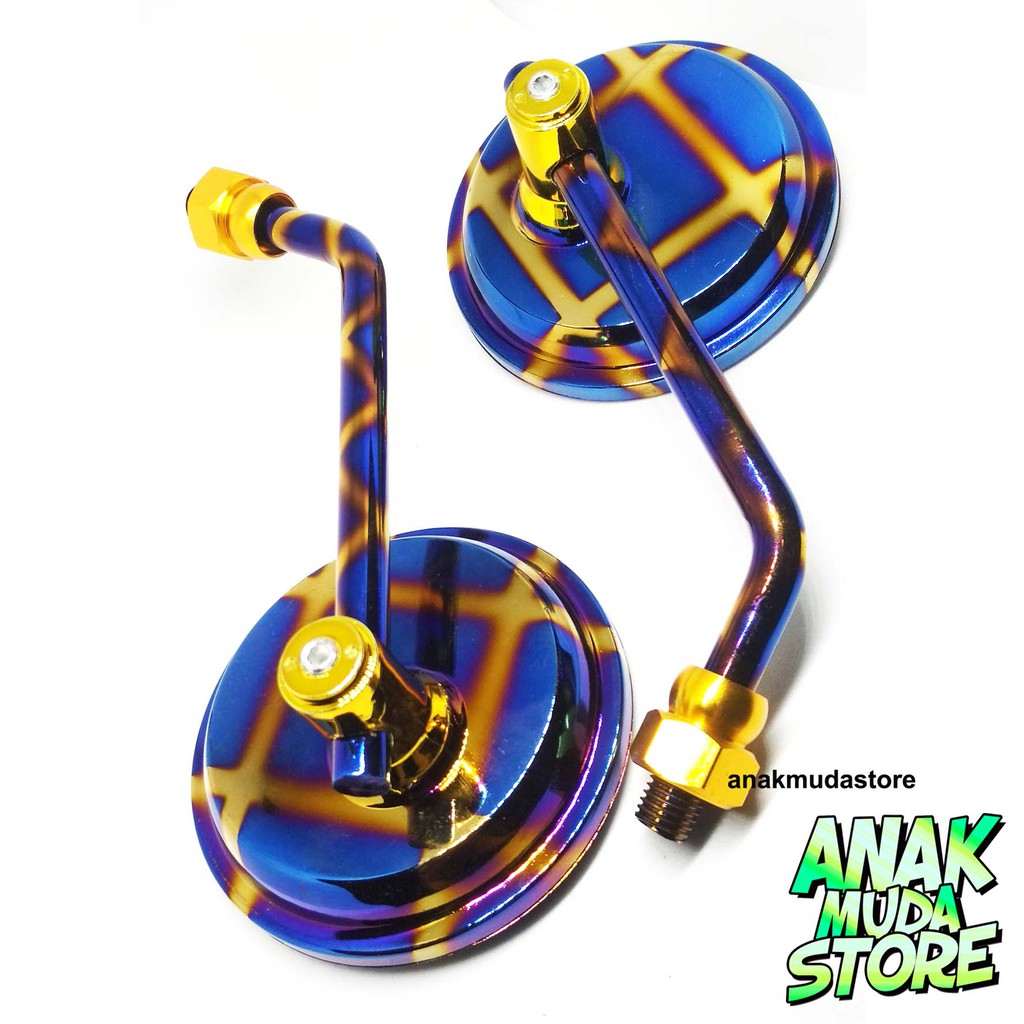 (SBX2) Spion Bulat Variasi Motor 2 Warna Twotone Blue Gold X Thailook Honda Asli Bakar Beat Scoopy