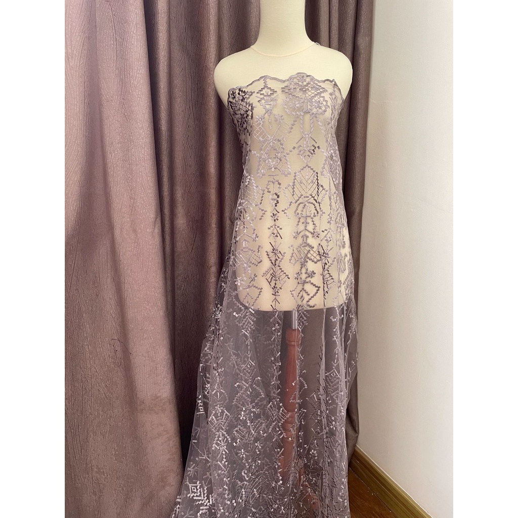 Bahan Kain Kebaya Brukat Tile Tille Bordir Premium Etnik Aphrodite New Series Warna Ungu Taro