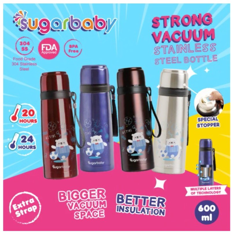 Sugar Baby STRONG Vacuum Stainless Steel Bottle Termos Bayi Panas Tahan Lama Ukuran Besar (600 ml) CBKS