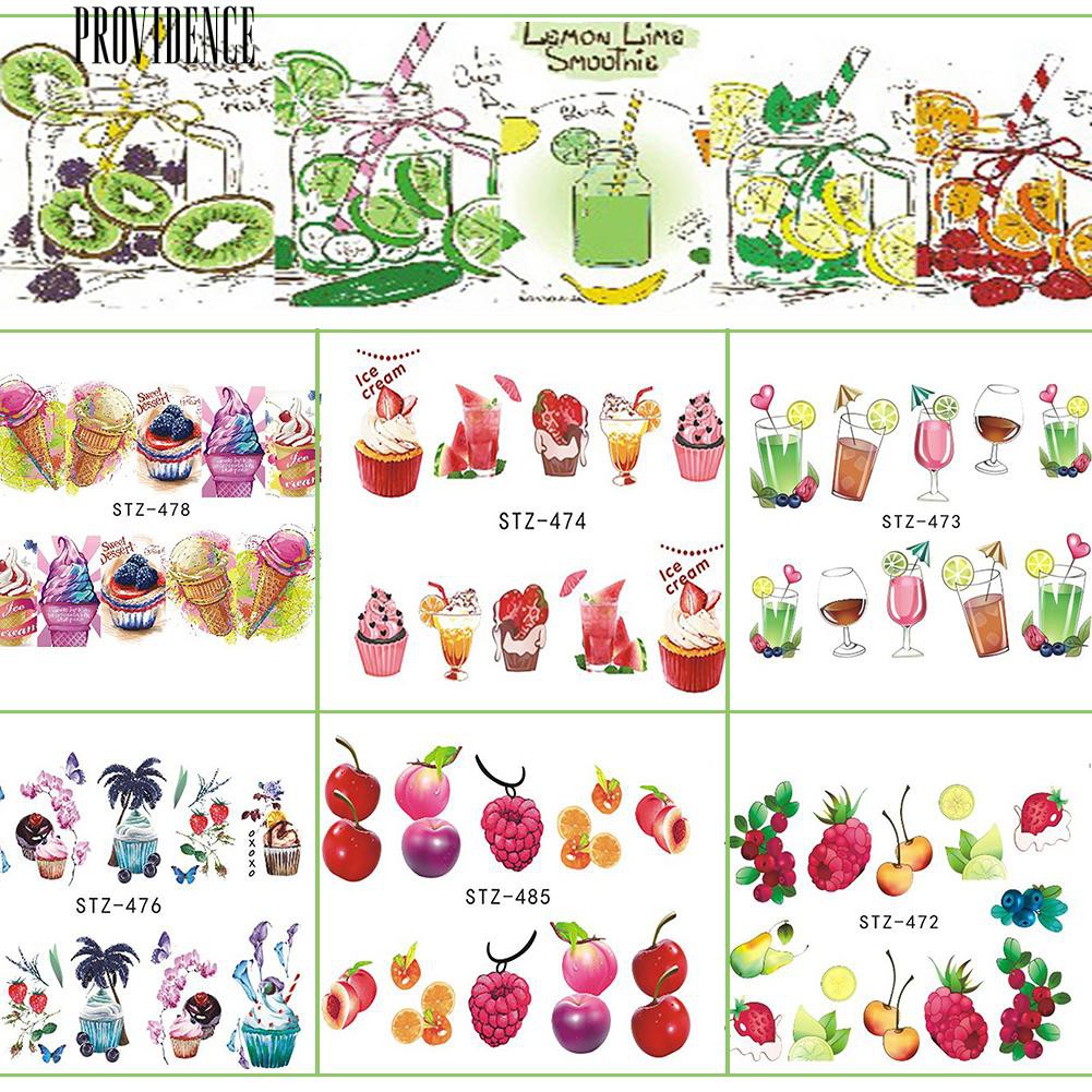 [Bayar Di Tempat] 18 Lembar Kue Es Krim Buah Colorful Transfer Air Nail Art Decal Stiker