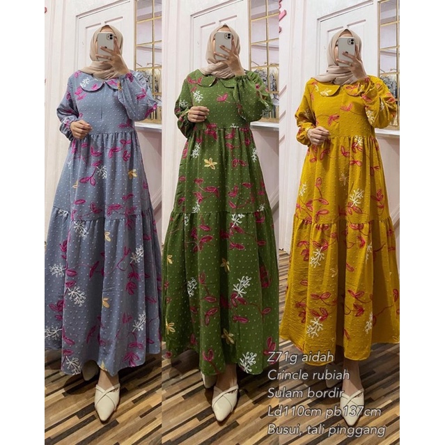 Gamis Aidah Crincle Rubiah Sulam Bordir 960