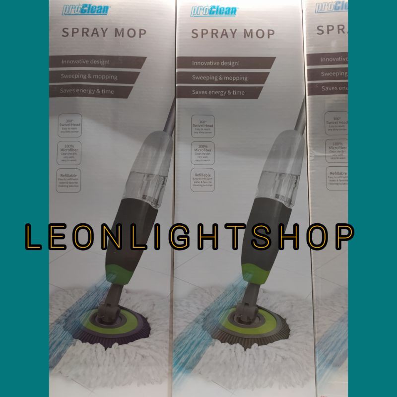 PROCLEAN ALAT PEL KERING BUNDAR DENGAN SPRAY HIJAU/ACE ROUND SPRAY MOP GREY GREEN/ACE ALAT PELLANTAI