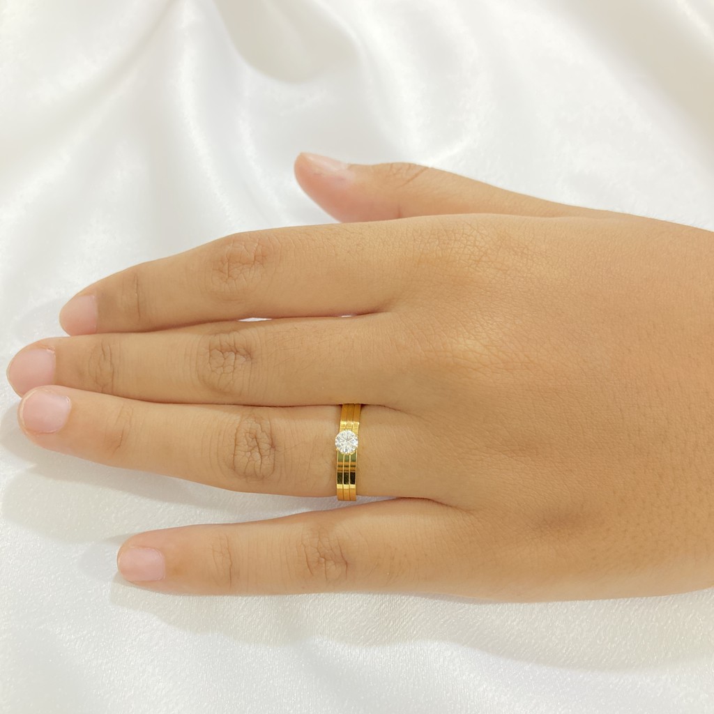 Cincin Wanita Titanium Permata Triple Ring Perhiasan Fashion