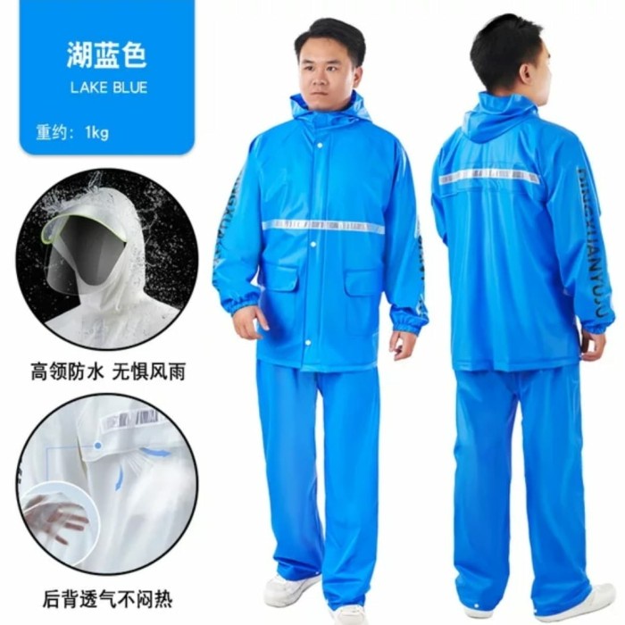 jas hujan import XXL biru motiv - jaket hujan XXL biru - mantel import