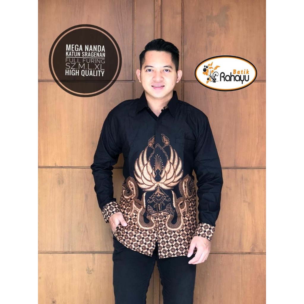 KEMEJA BATIK HITAM MEGA NANDA kemeja batik pria lengan panjang terbaru modern ORIGINAL BY RAHAYU