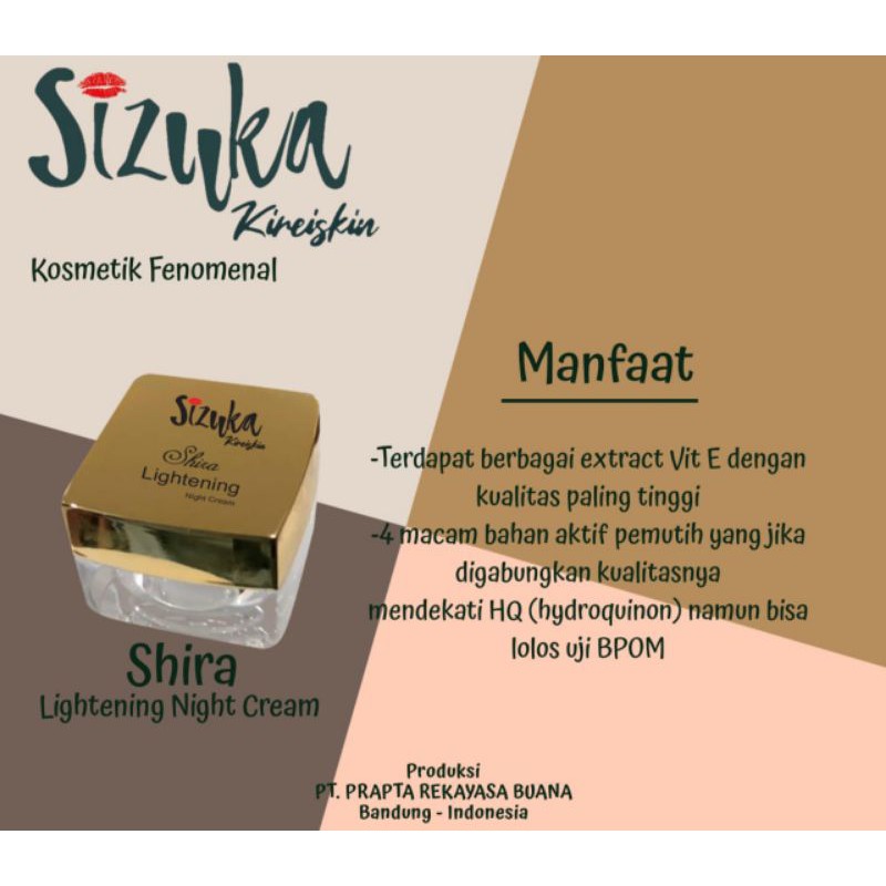 ☀️ YAMSHOP88 ☀️ Shira Lightening Cream Sizuka Kireiskin Makassar || Krim Pencerah Wajah Sizuka BPOM