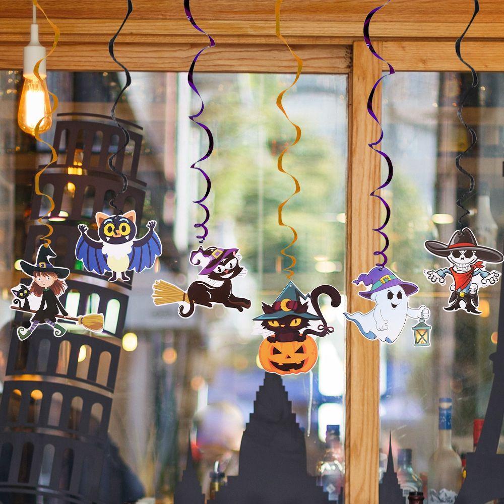 [Elegan] Ceiling Hanging Swirl Warna-Warni DIY Pumpkin Ghost Event Festival Ornamen Dekorasi Halloween