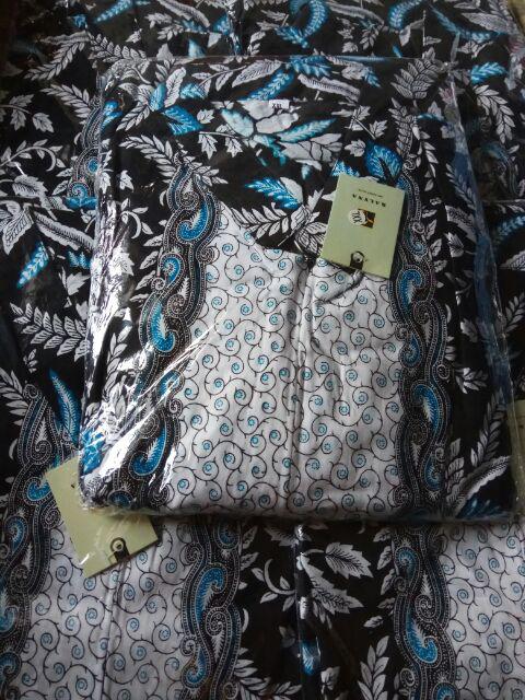 Baju Batik Couple Gamis Jumbo Murah Pasangan Modern Muslim | Klyn - 005 Cg Blarak Biru Nirmala