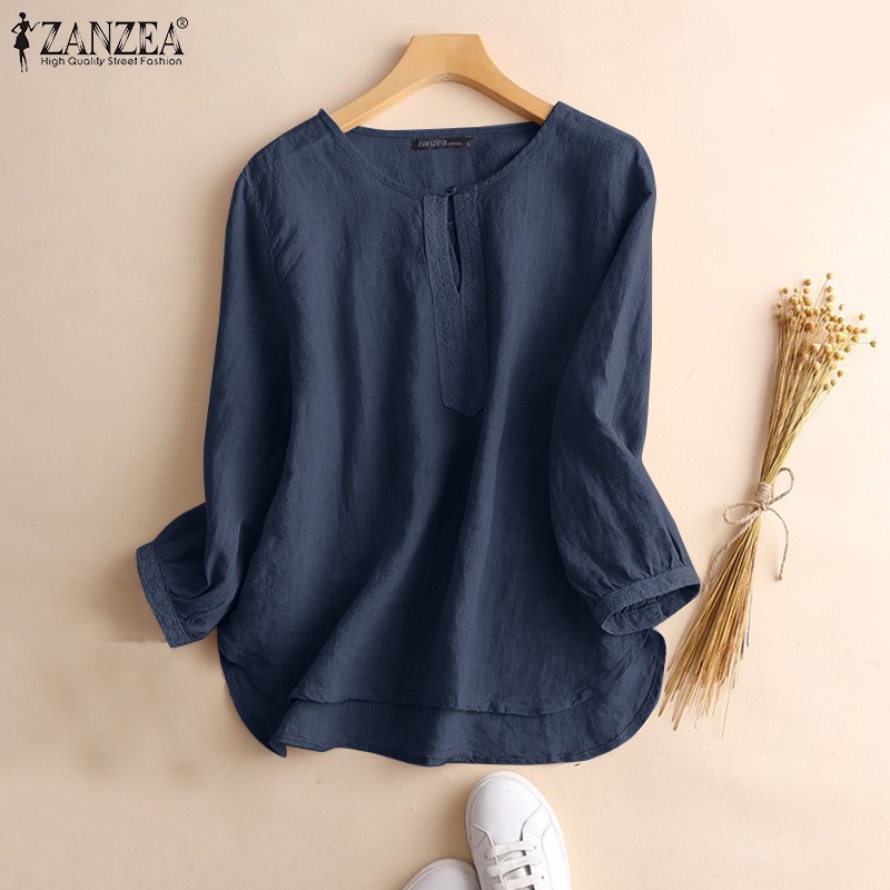 ZANZEA Women Full Sleeved Plus Size Holiday Blouse Casual Loose Spring Shirts