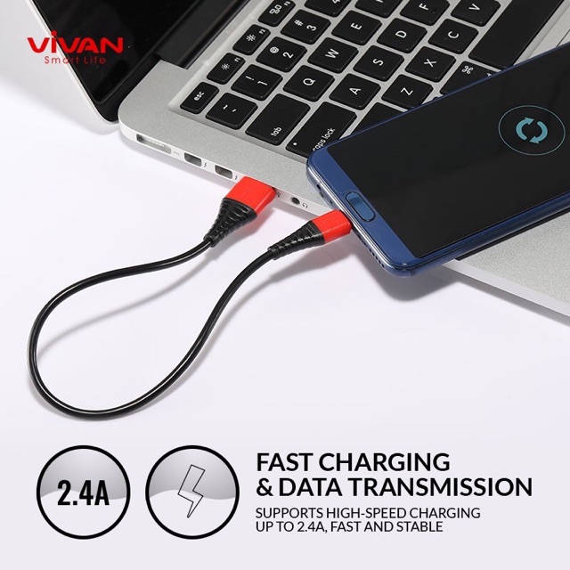 Kabel USB Micro USB VIVAN Panjang 30CM Fast Charging 2.4A Android - Garansi Resmi 1 Tahun - SM30