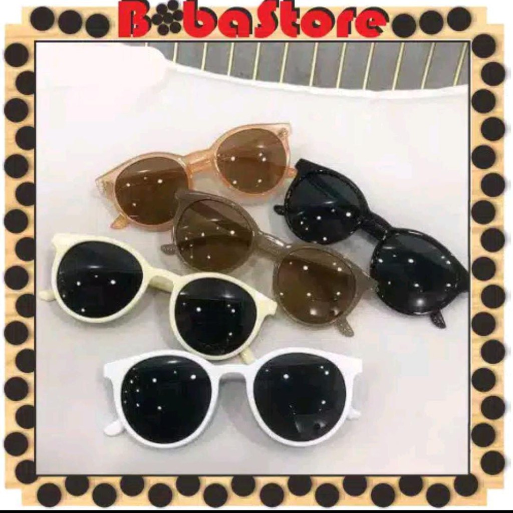 1pcs RANDOM Korean Fashion Bulat Mata Kucing Kacamata Hitam Wanita Pria Sunglasses Import Murah