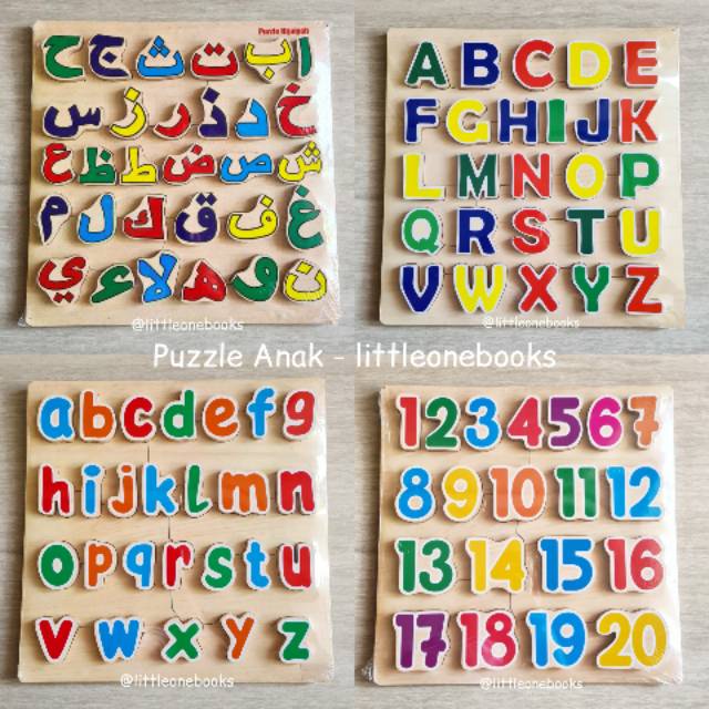 Puzzle Kayu Timbul Anak Huruf besar / huruf kecil / huruf hijaiyah / angka / puzzle kayu alphabet