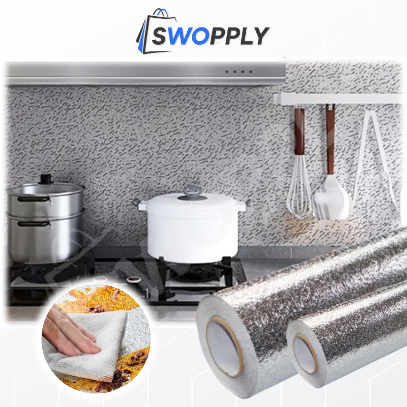 Swopply - HL0208 Wallpaper Aluminium Foil Anti Minyak Tahan Api Stiker Dinding Dapur