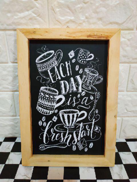 Pajangan Dinding Kayu Frame Bingkai Kayu Hiasan Dinding Dekorasi Rumah Cafe Coffe Blackboard Vintage