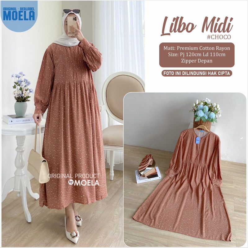 Liblo Midi Moela. Midi dress motif polkadot Ld110 bahan bagus