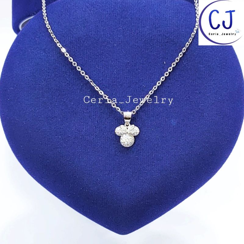 KALUNG PERAK WANITA SILVER ASLI 925 LAPIS EMAS PUTIH LIONTIN MICKEY MOUSE - PERHIASAN PERAK WANITA