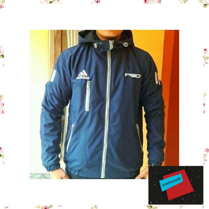 Jaket Pria parasut parka gunung Tracker Waterproof Windbreaker Adidas F50 Navy WE160