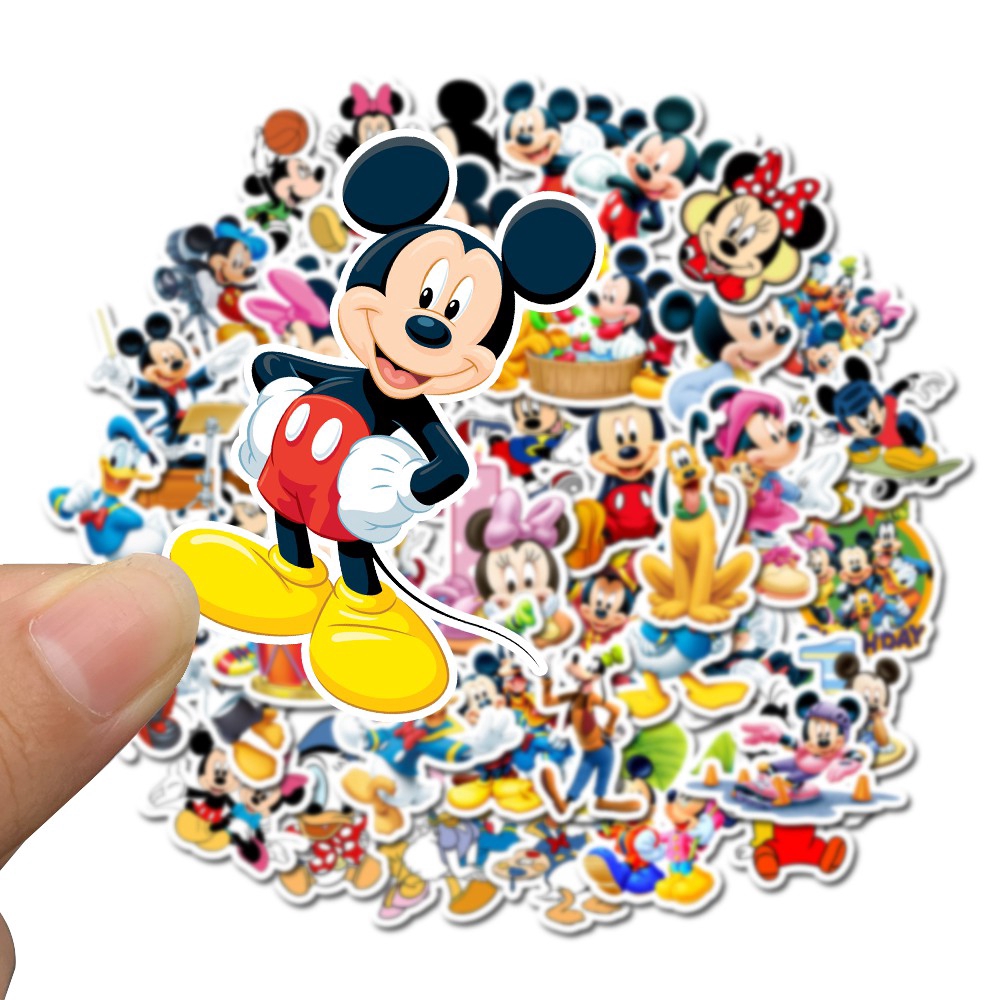 50 Mickey Minnie Cartoon Stickers Cute Mickey Mouse Waterproof Stickers Luggage Laptop Refrigerator Stickers for Children