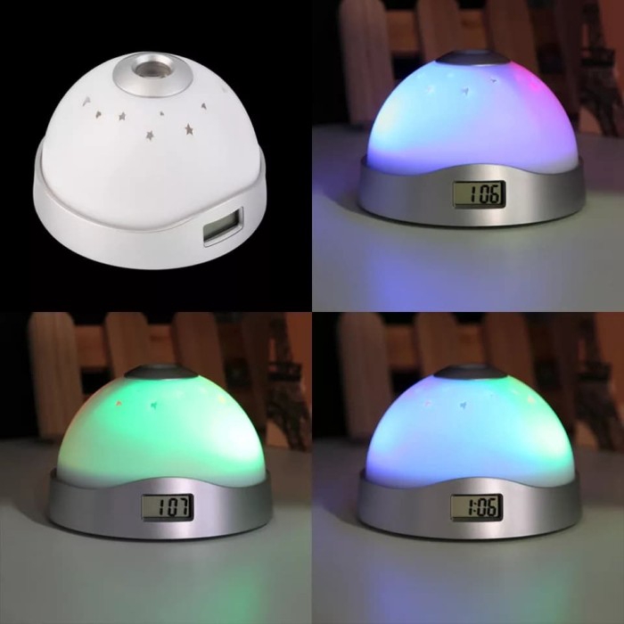 Jam Lampu Tidur Proyektor Alarm Digital Clock Changing Light Room