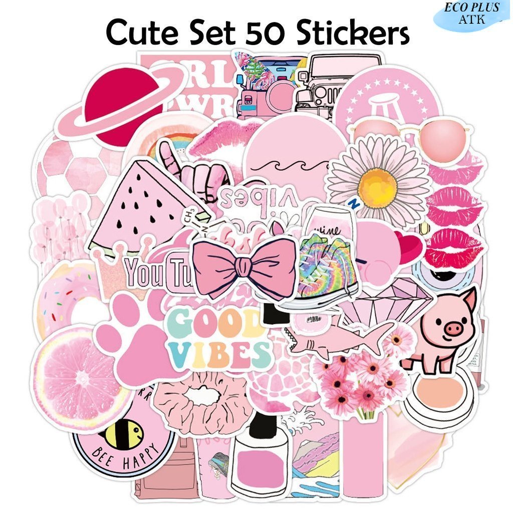 50Pcs Sticker Waterproof Graffiti Motif Print Tahan Air DIY Cartoon Food Drink Flower HBD Thumbler