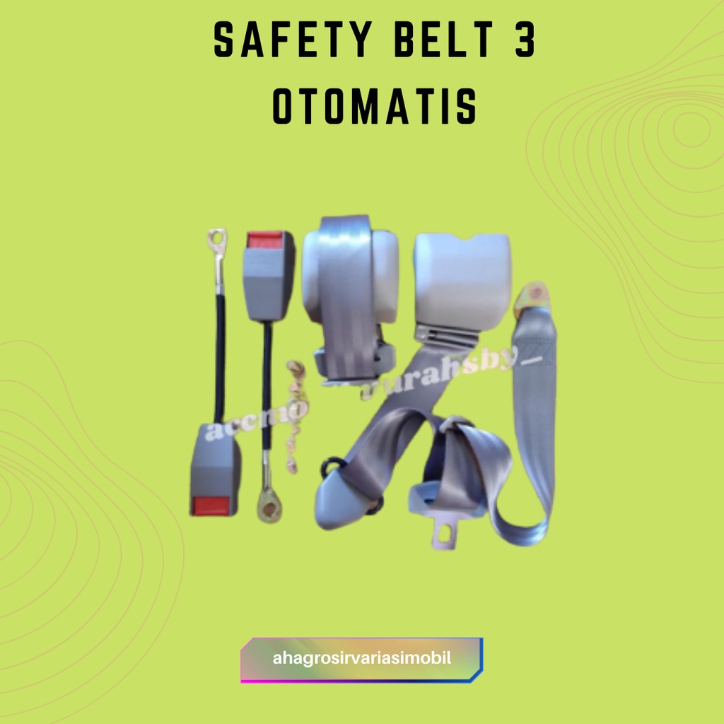 1Set Sabuk Pengaman Safetybelt Otomatis Safety Belt Otomatis 3 Titik Cream Hitam dan Abu