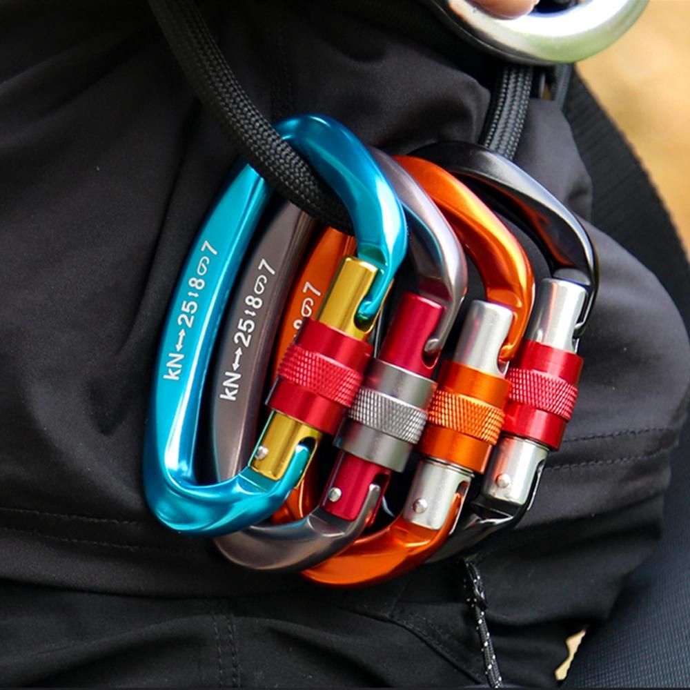 Kait Carabiner Bentuk D Bahan Aluminum 12 / 25kn Untuk Panjat Tebing