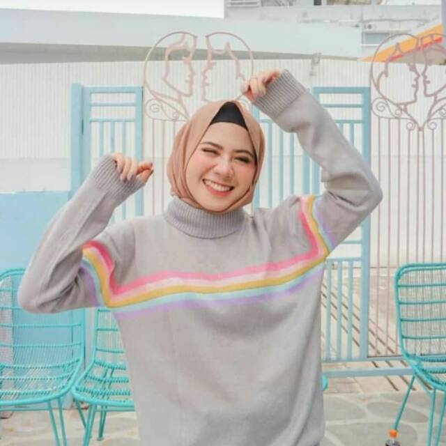 Sweater Rajut TurtleNeck RainBow Wanita - Atasan Rajut pelangi