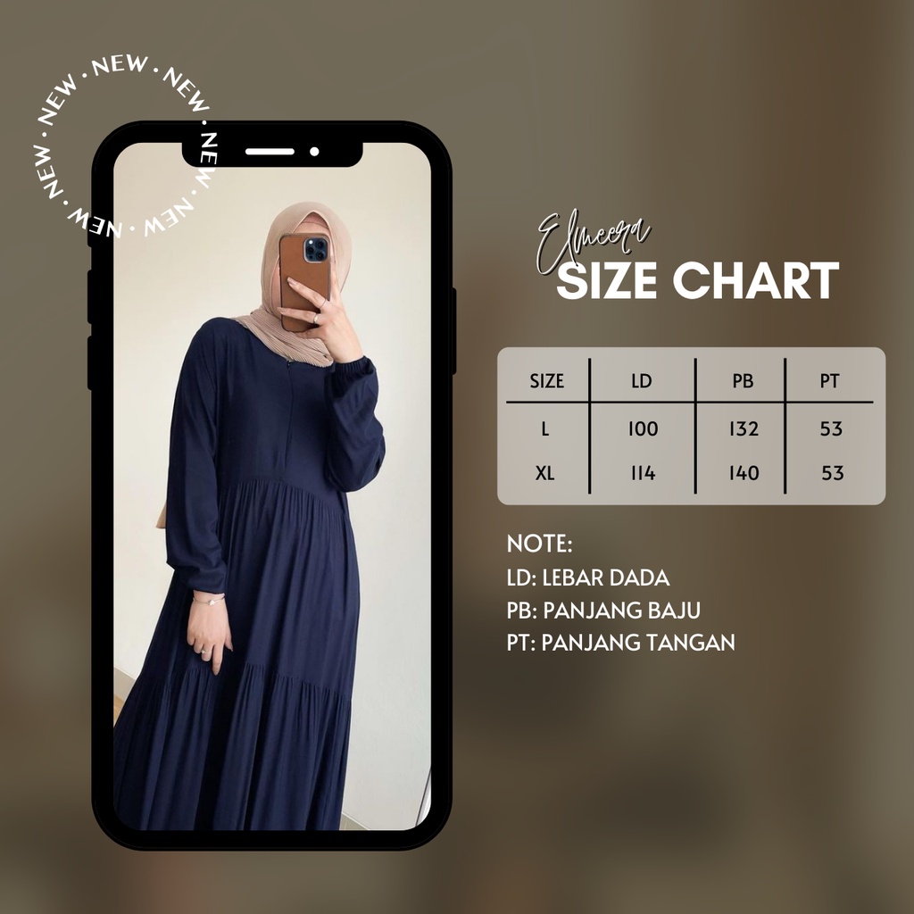 Elmeera Midi Dress Wanita Muslim Remaja Busui Friendly Jumbo Polos Bahan Rayon Uniqlo Premium Ld 114 cm /Gamis Wanita Terbaru 2021