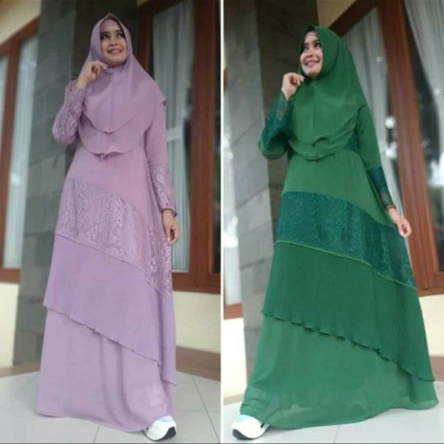 Gamis syari set khimar/gamis pesta