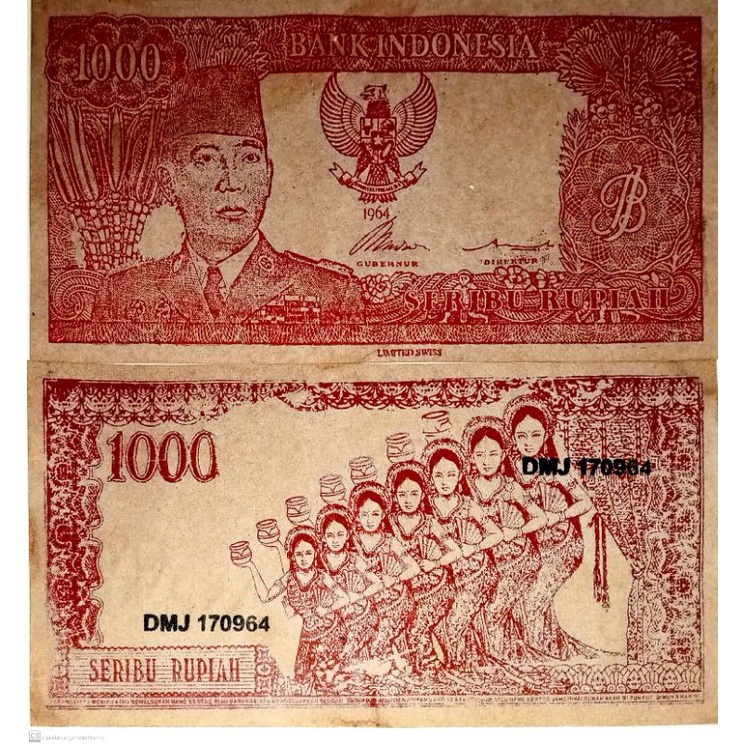 UANG SUKARNO 1000 TAHUN 1964 PENARI 7 UANG 1000 SUKARNO SERIMPI 7 UANG UBK UANG BUNG KARNO UANG 1000