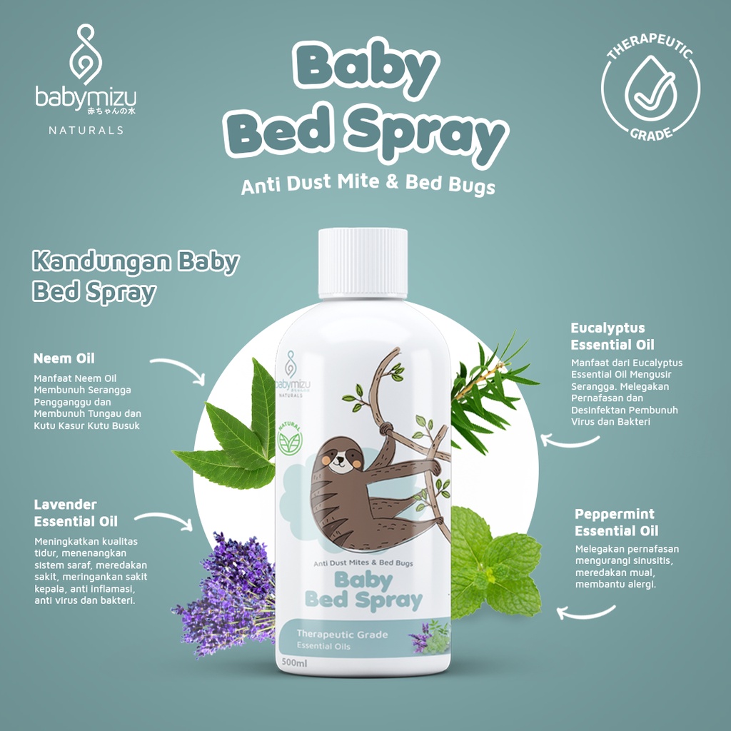 BABYMIZU Baby Bed Spray Refill Pack 500 ml - Spray Kasur Bayi Anti Tungau, Kutu Kasur, Kutu Busuk, Semut, Kecoa, Anti Bacterial &amp; Anti Virus