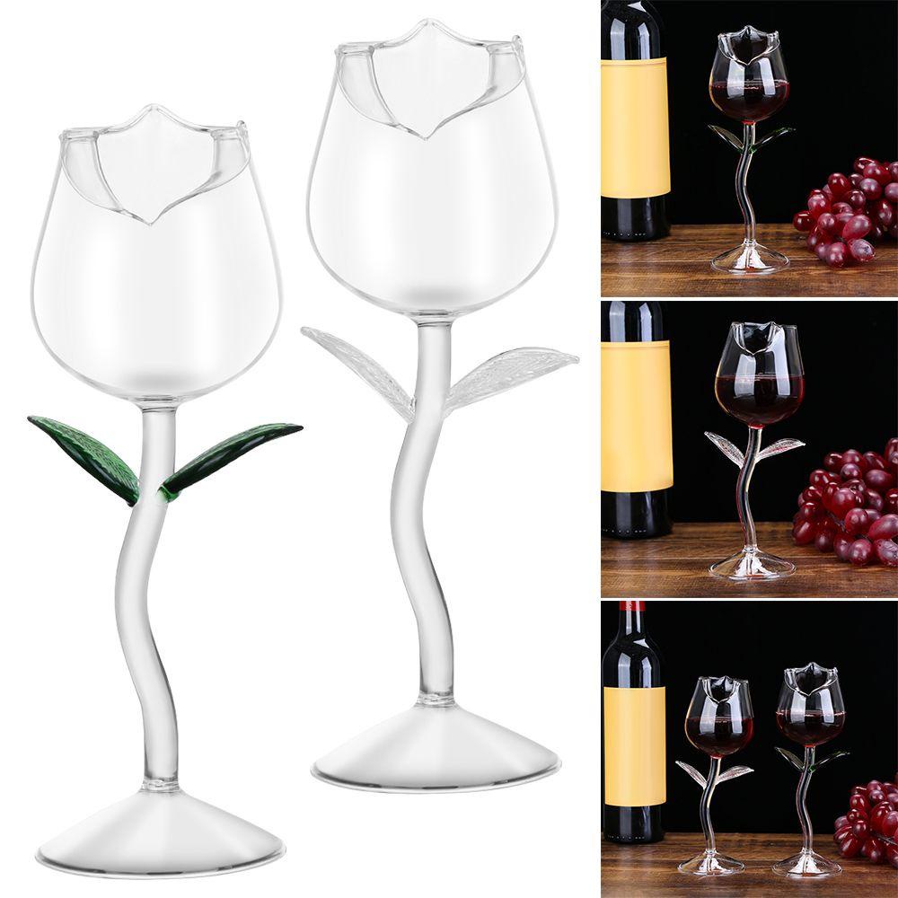 Solighter Red Wine Glass Goblet Dekorasi Rumah Kreatif Bar Perlengkapan Minum Bentuk Bunga Mawar